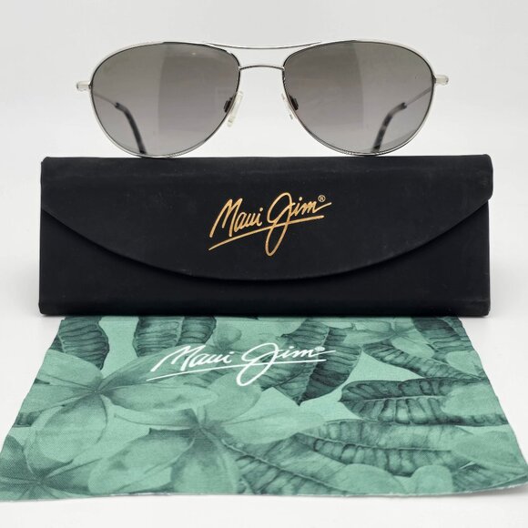 Maui Jim MJ-245-17 Baby Beach Silver Titanium Polarized Grey Aviator Sunglasses - Picture 1 of 16
